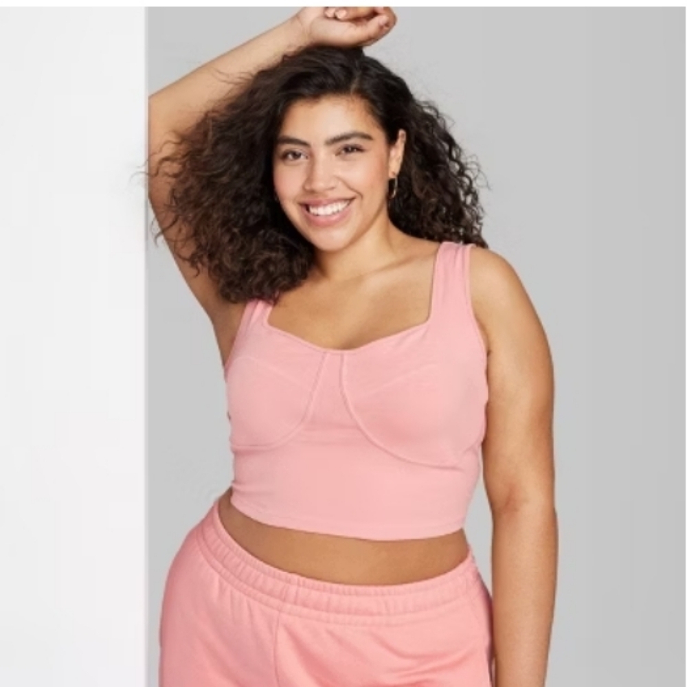 Wild Fable NWT 2X Coral Pink Cotton Bustier Cropped Tiny Tank Top Y2K Coquette